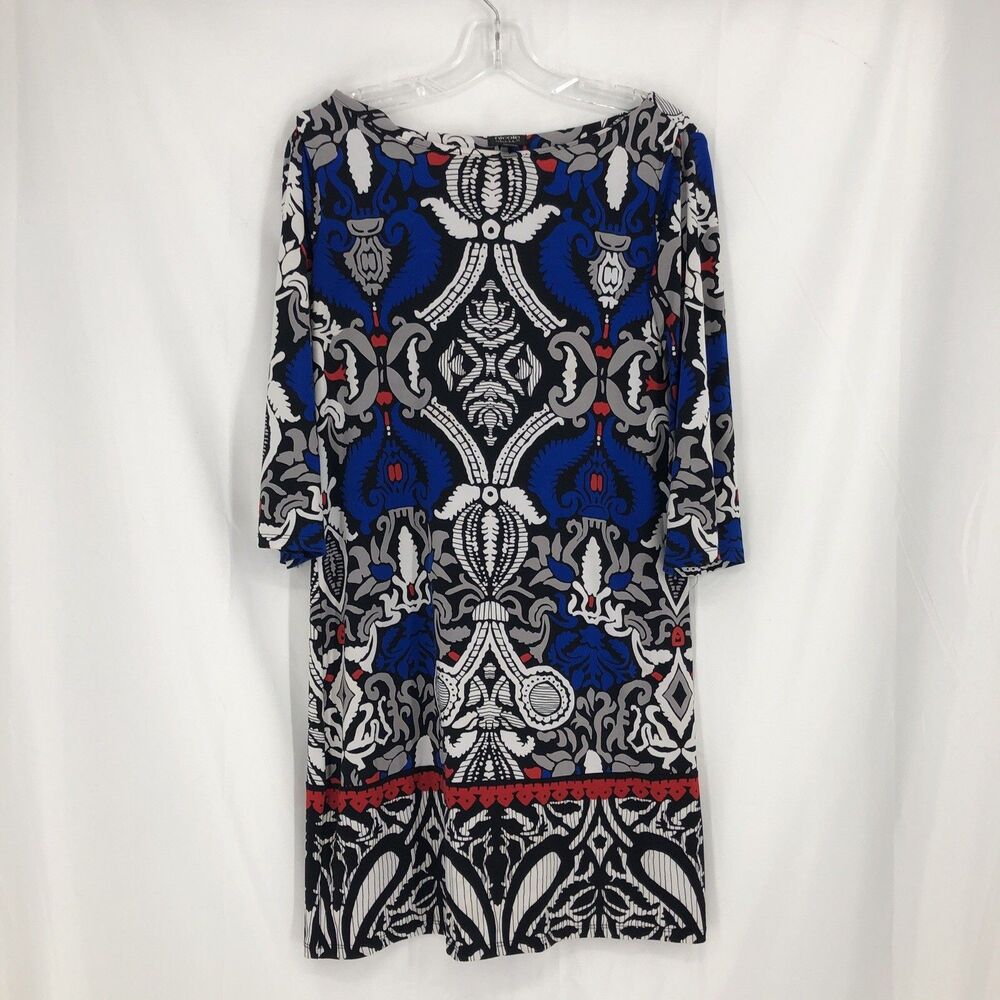 Nicole Miller Vibrant Blue Dress Size Small Paisley print 3/4 sleeves 70’s
